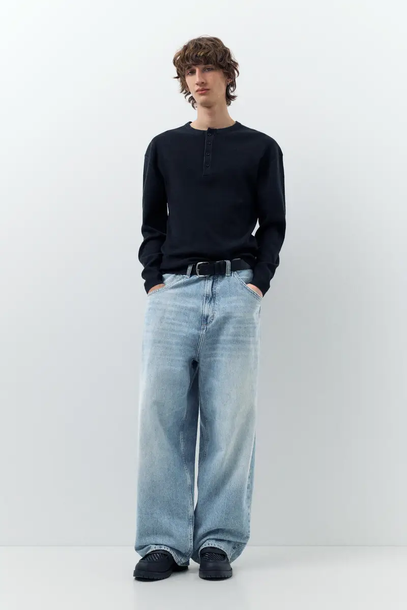 Jeans Super Baggy Ricamati Azzurro medio