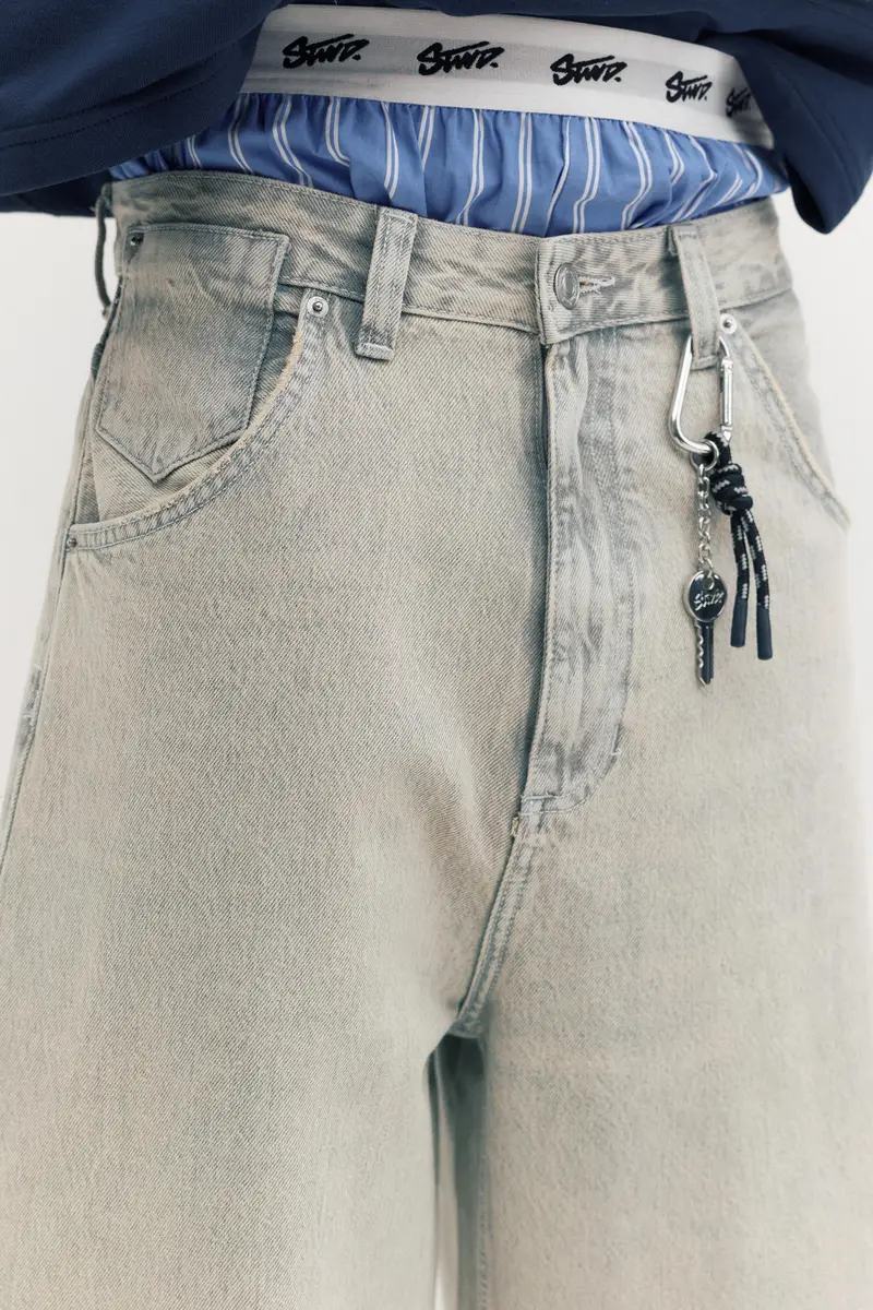 Jeans Super Baggy Ricamati Grigio chiaro miniatura 3