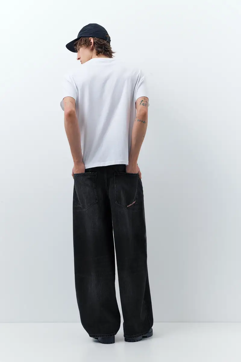 Jeans Super Baggy Ricamati Nero lavato miniatura 2