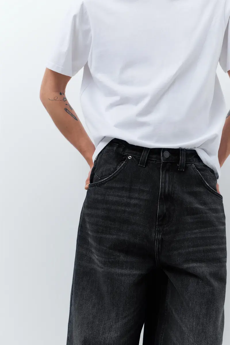 Jeans Super Baggy Ricamati Nero lavato miniatura 3