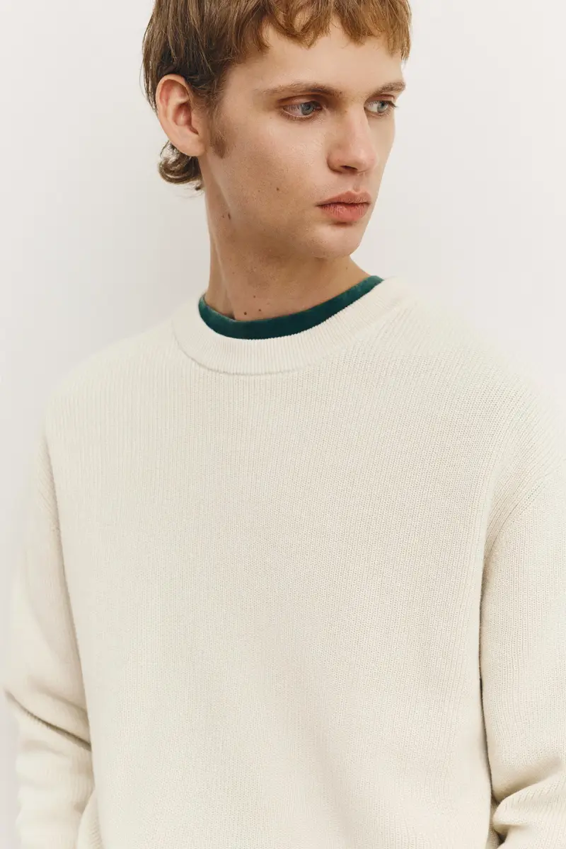 Maglia A Collo Rotondo Con Struttura Bianco rotto miniatura 3