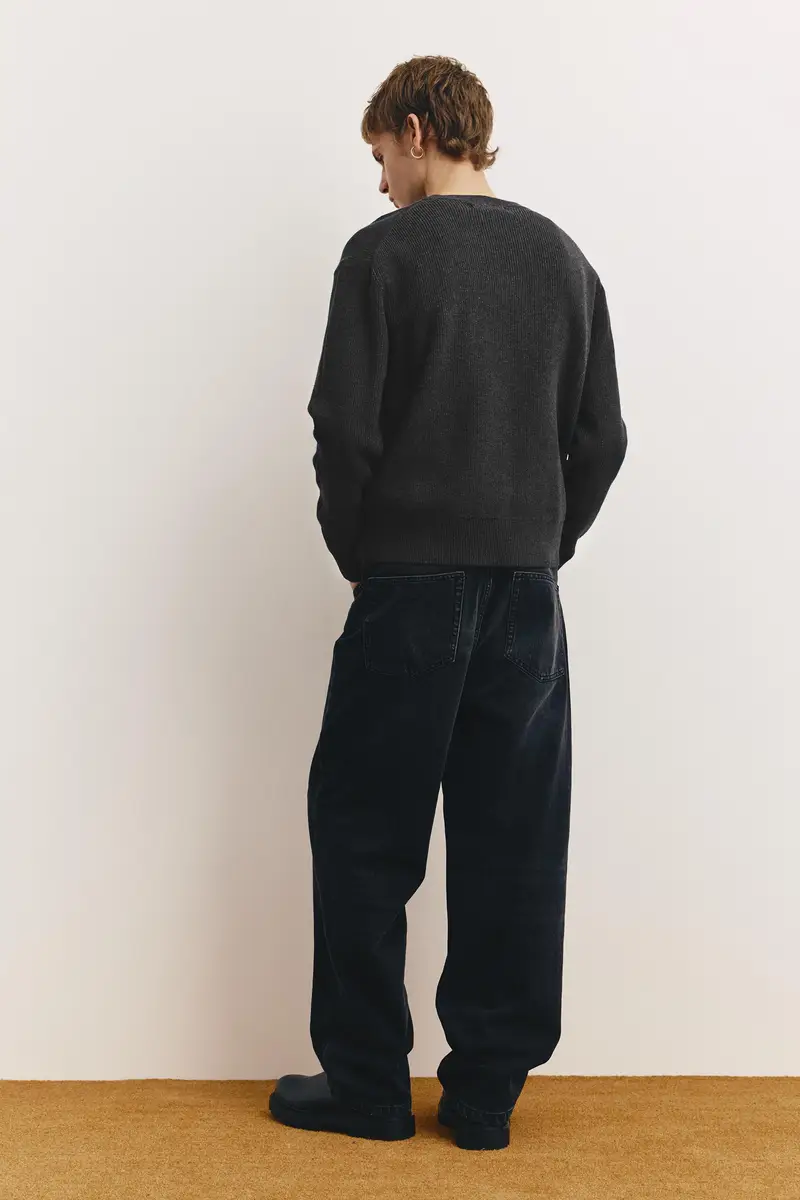 Maglia A Collo Rotondo Con Struttura Nero miniatura 2