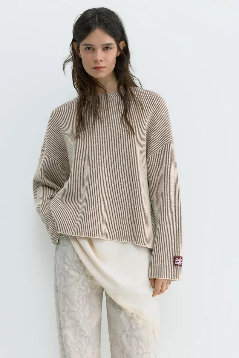 Maglia A Costine Con Filo A Contrasto Grigio topo miniatura 2