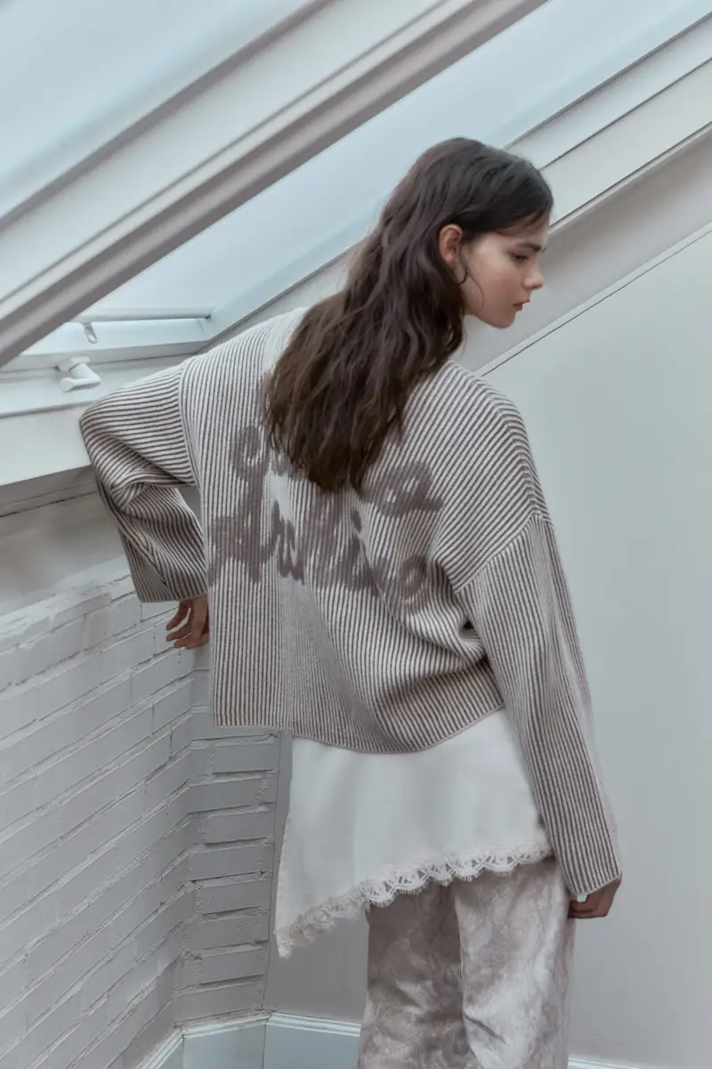 Maglia A Costine Con Filo A Contrasto Grigio topo