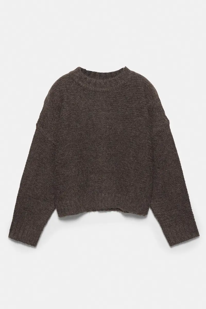 Maglia A Maglia Grossa Marrone miniatura 3