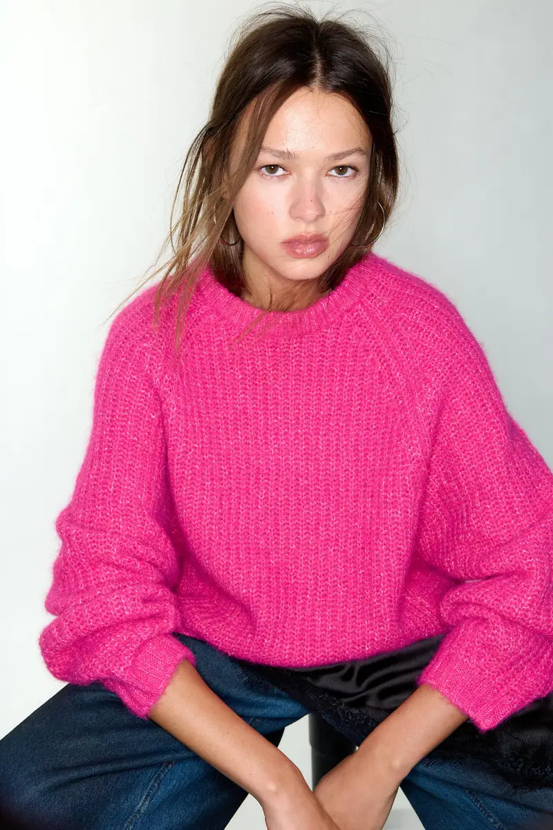 Maglia A Punto Perlato Fucsia miniatura 3