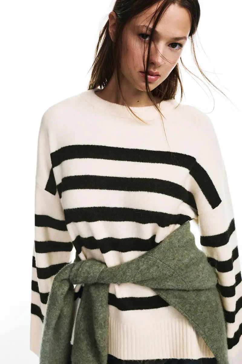 Maglia A Righe Beige miniatura 3