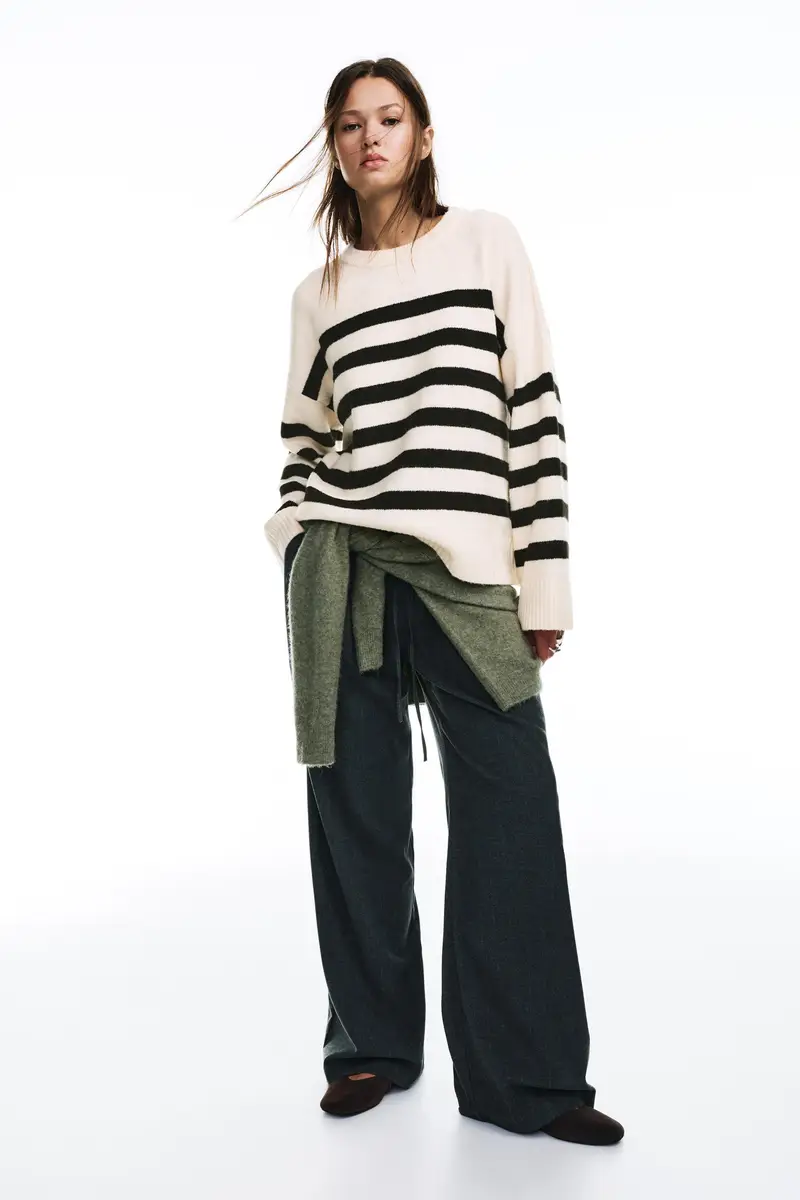 Maglia A Righe Beige