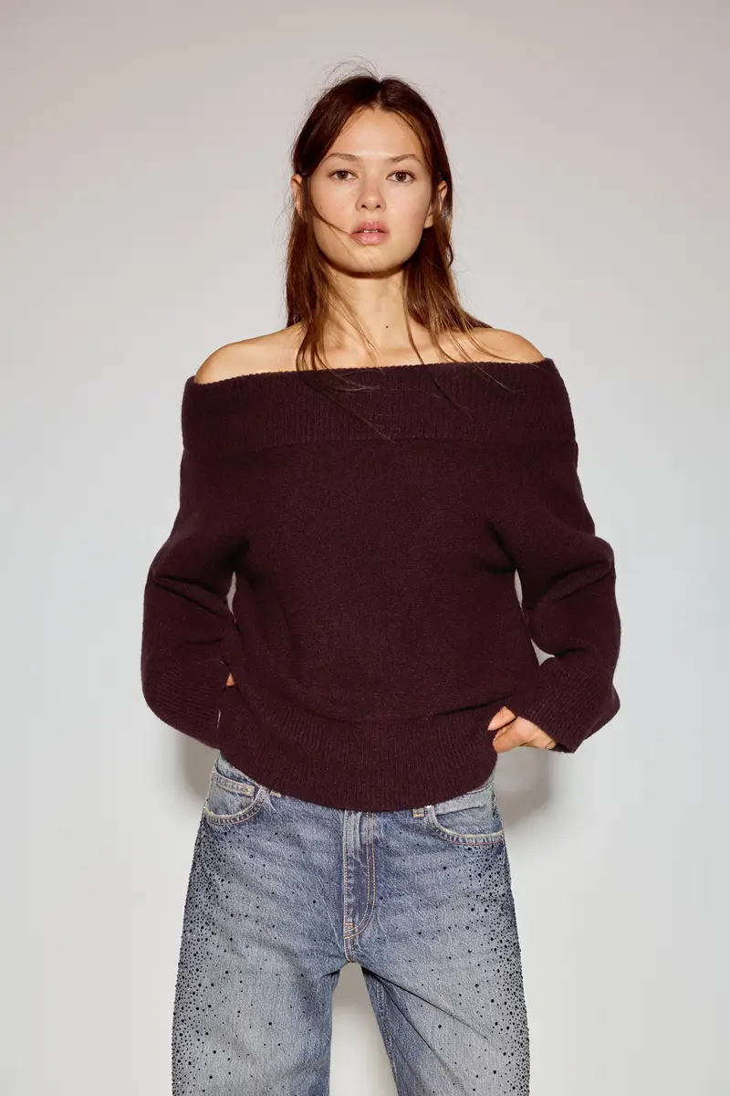 Maglia Asimmetrica In Maglia Soft Granata chiaro