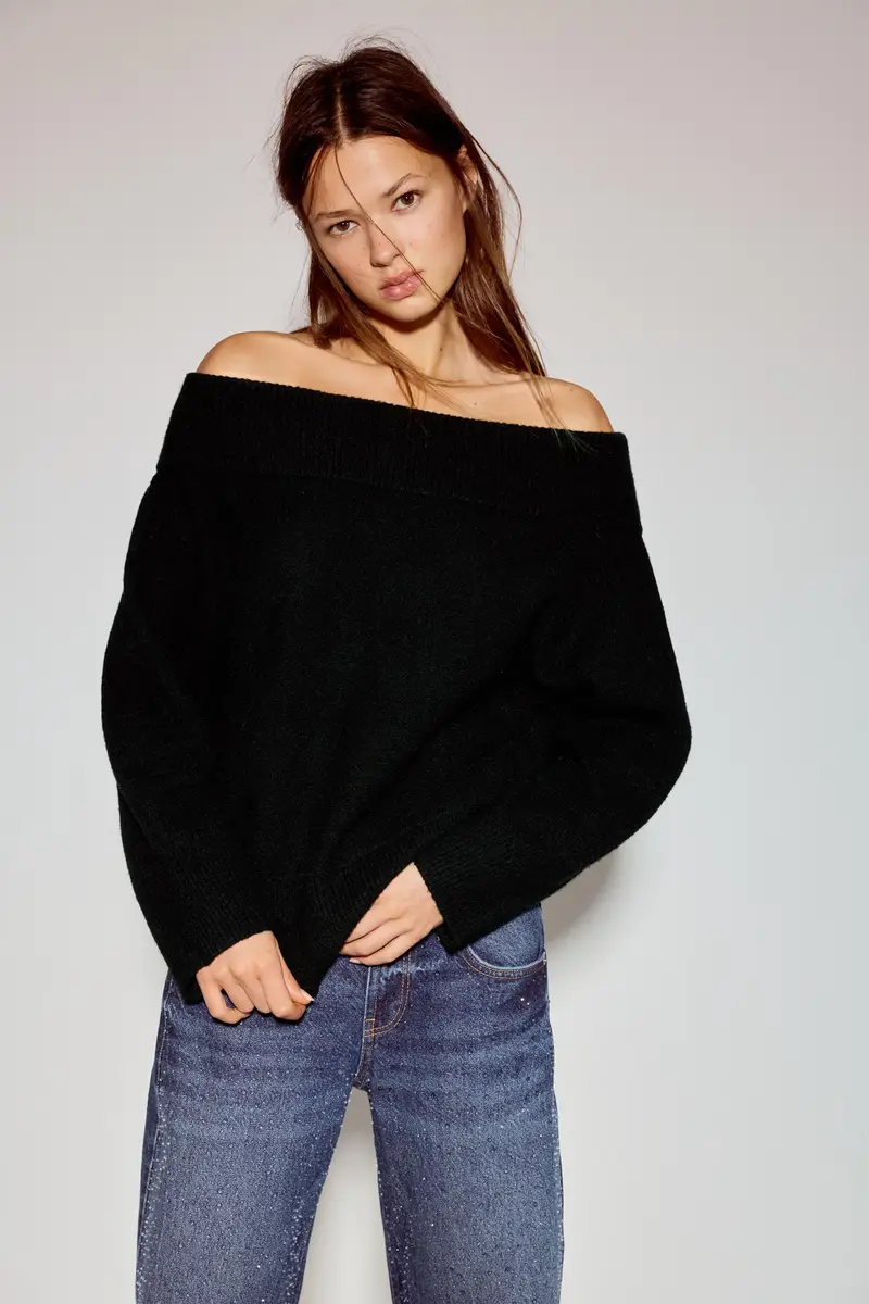 Maglia Asimmetrica In Maglia Soft Nero