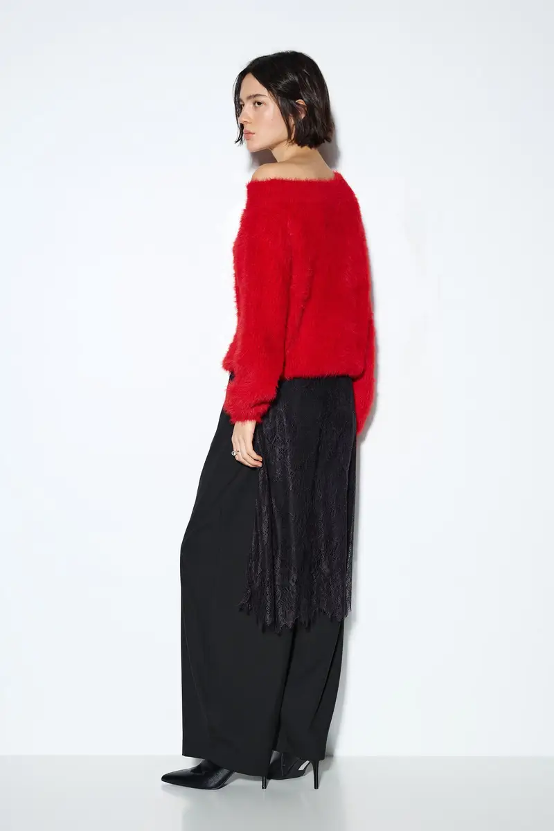 Maglia Asimmetrica Pelliccia Sintetica Rosso miniatura 2