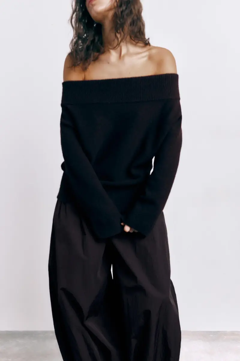 Maglia Bardot In Maglia Soft Nero miniatura 3