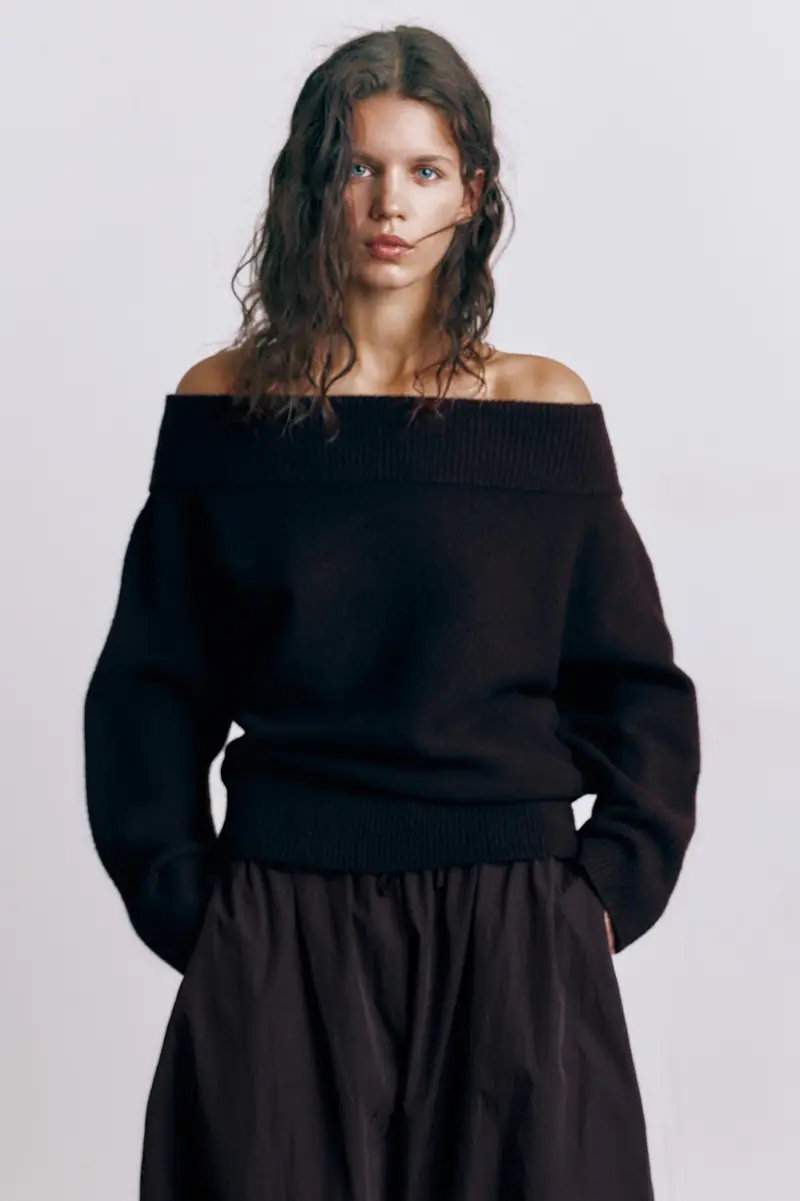 Maglia Bardot In Maglia Soft Nero