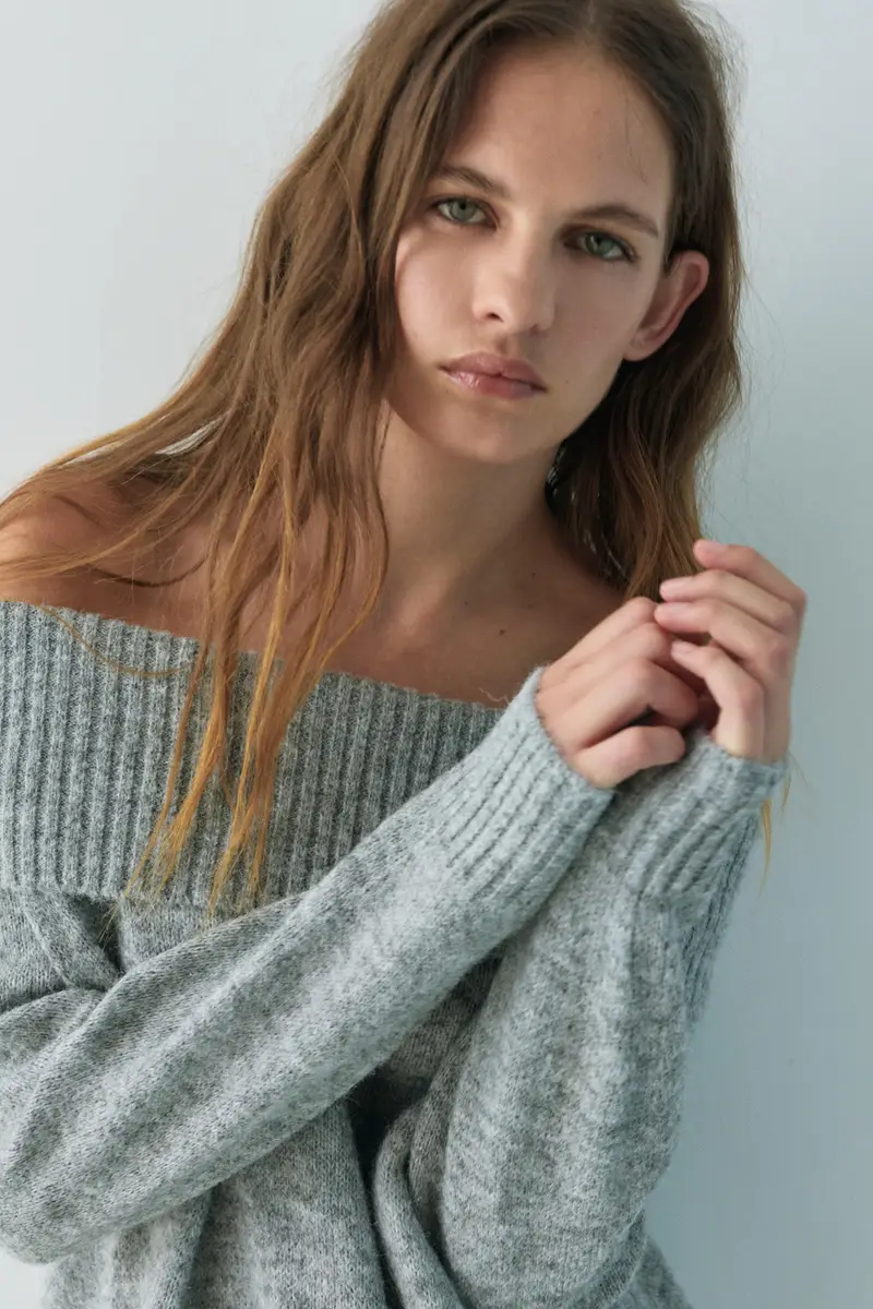 Maglia Bardot In Pizzo Combinato Grigio vigoré miniatura 3