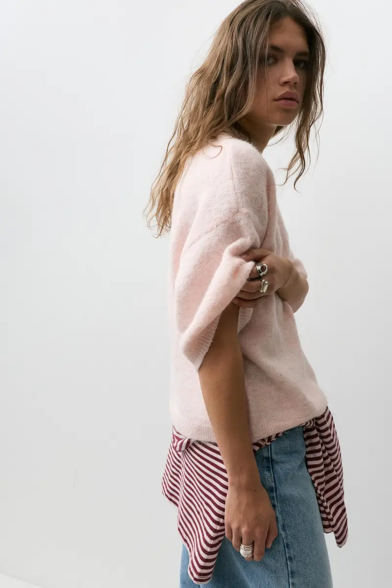 Maglia Boxy Maniche Corte Rosa mélange