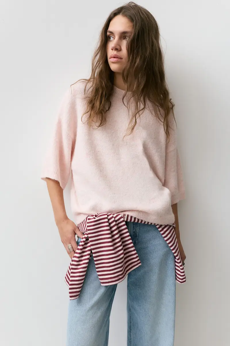 Maglia Boxy Maniche Corte Rosa mélange miniatura 2