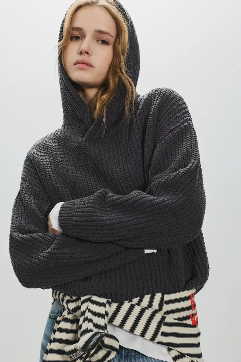 Maglia Ciniglia Cappuccio Piombo