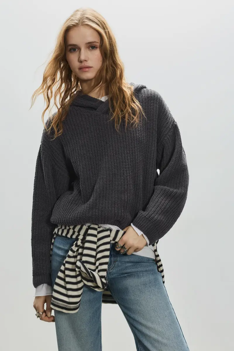 Maglia Ciniglia Con Cappuccio Piombo