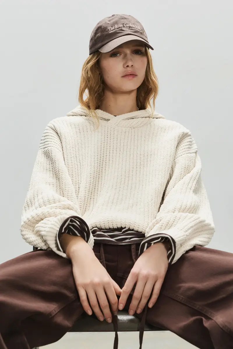 Maglia Ciniglia Con Cappuccio Sabbia