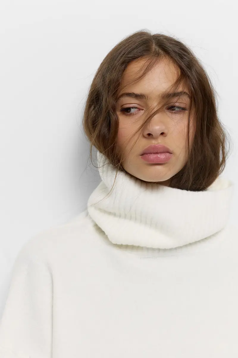 Maglia Collo Alto In Punto Soft Bianco rotto miniatura 3