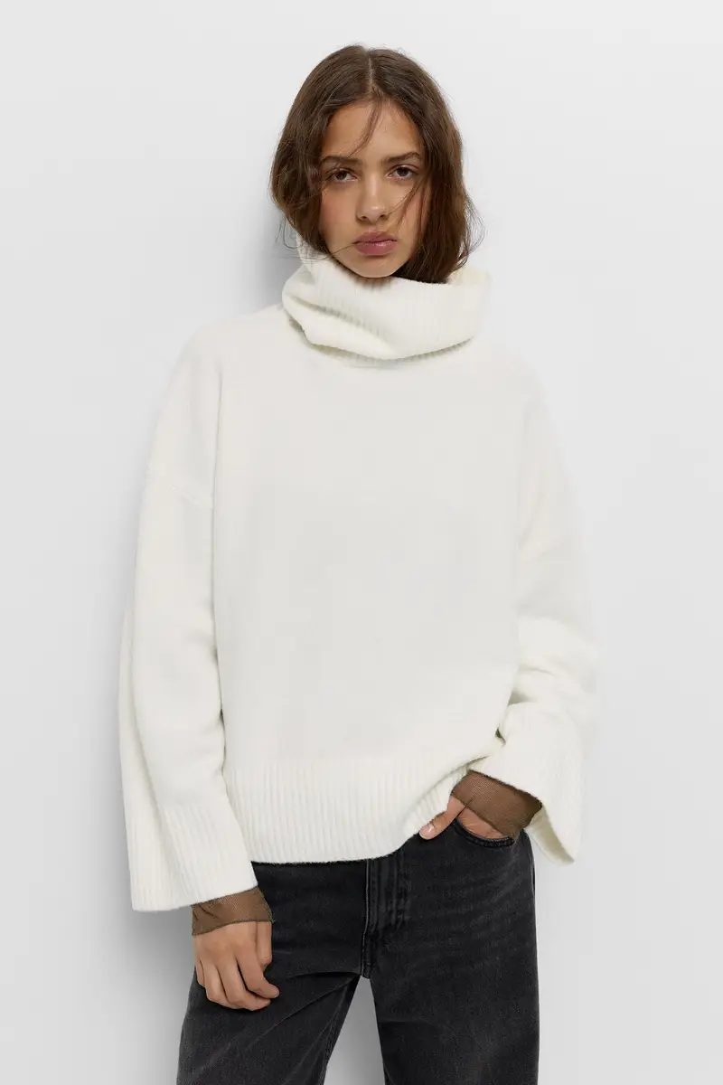 Maglia Collo Alto In Punto Soft Bianco rotto