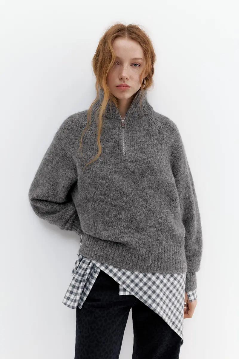 Maglia Con Collo A Cerniera Grigio antracite miniatura 2