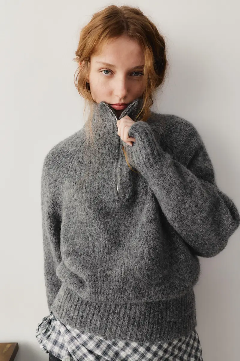 Maglia Con Collo A Cerniera Grigio antracite