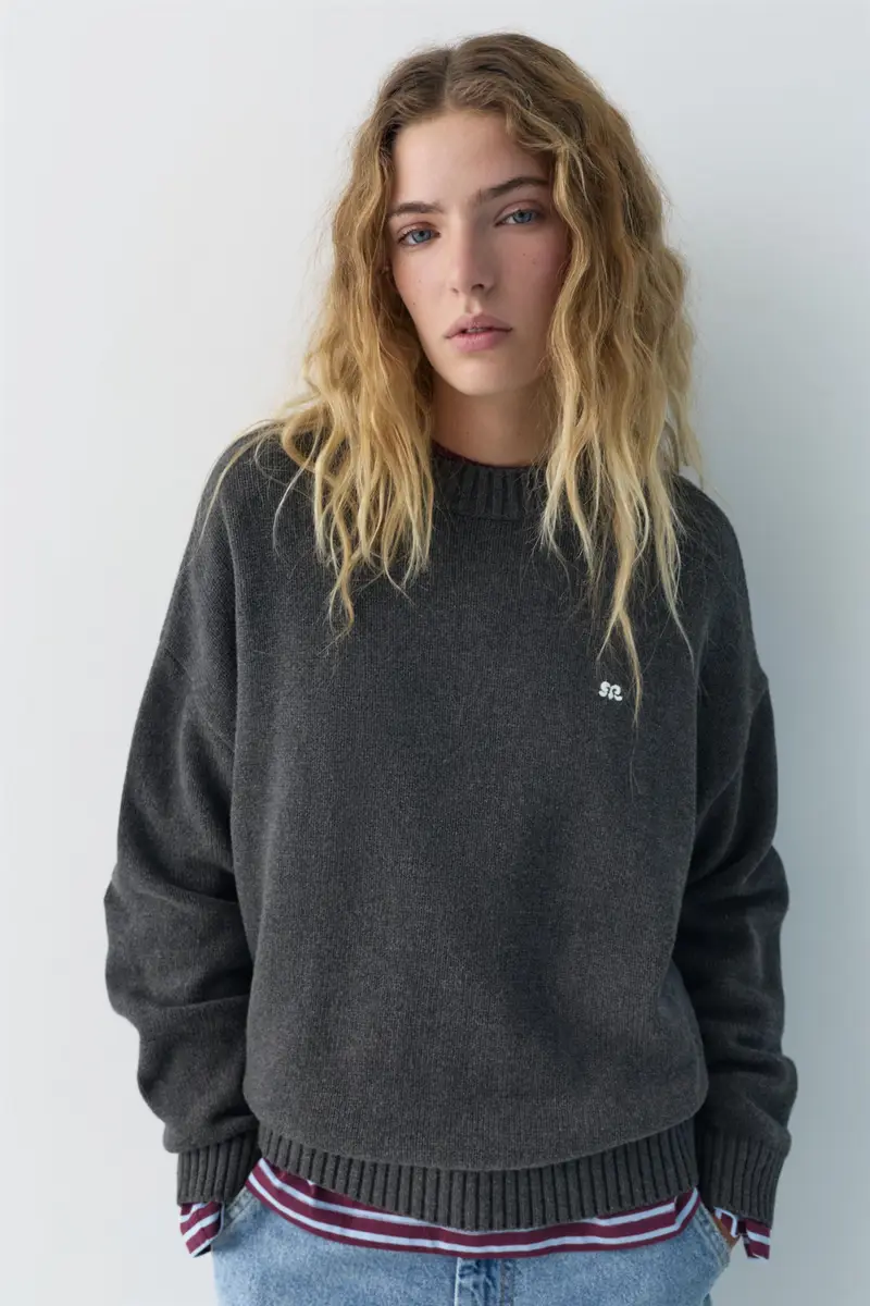 Maglia Con Ricamo Anteriore Grigio antracite miniatura 2