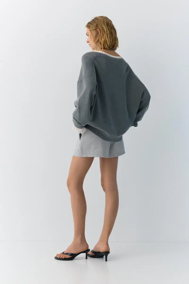 Maglia Con Scollo A V Grigio azzurrato miniatura 2