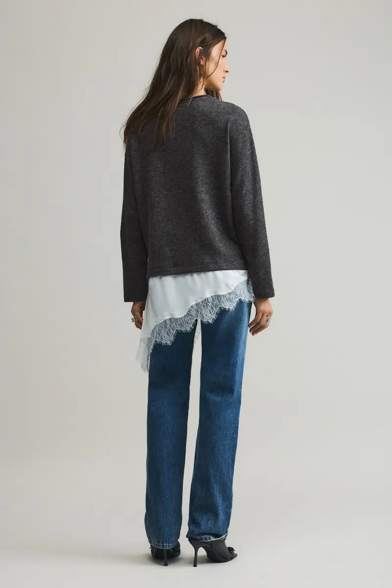 Maglia Fine In Pizzo Combinato Grigio oscuro miniatura 3