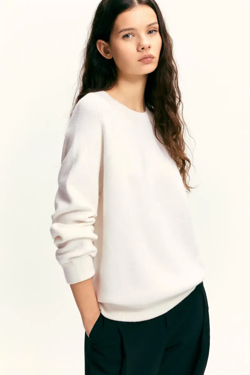 Maglia Oversize Collo Rotondo Beige miniatura 3