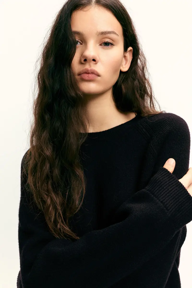 Maglia Oversize Collo Rotondo Nero miniatura 3