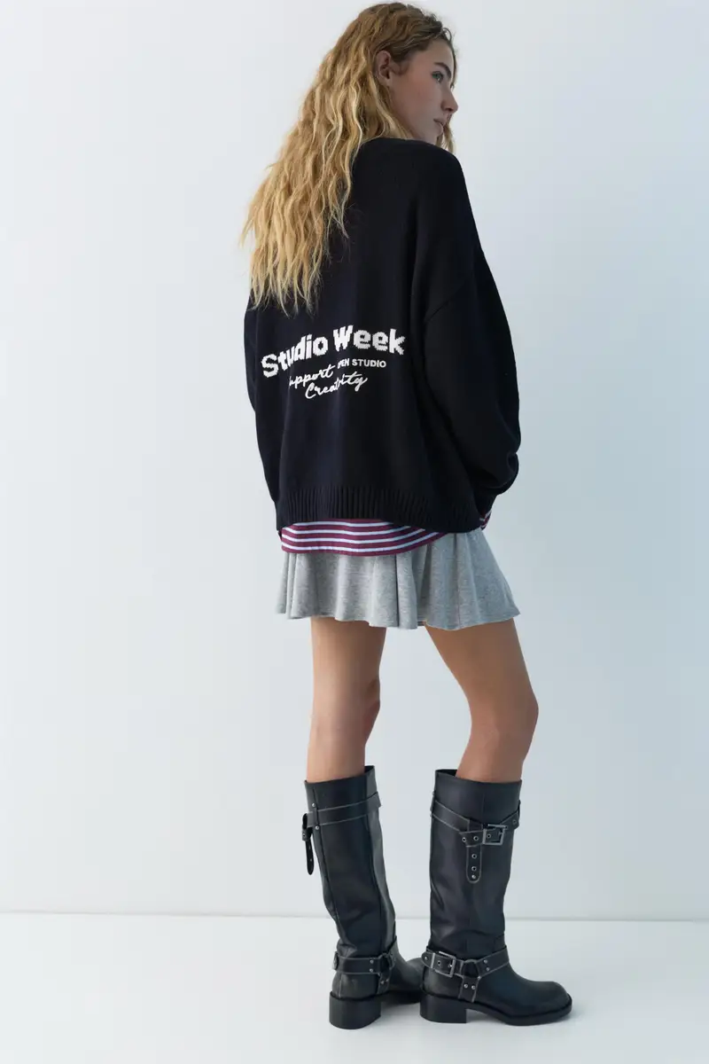 Maglia Ricamata Davanti Blu marino miniatura 3