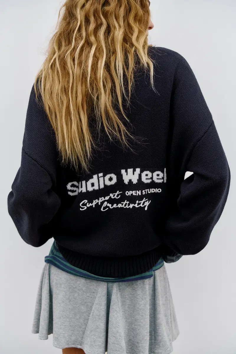 Maglia Ricamata Davanti Blu marino