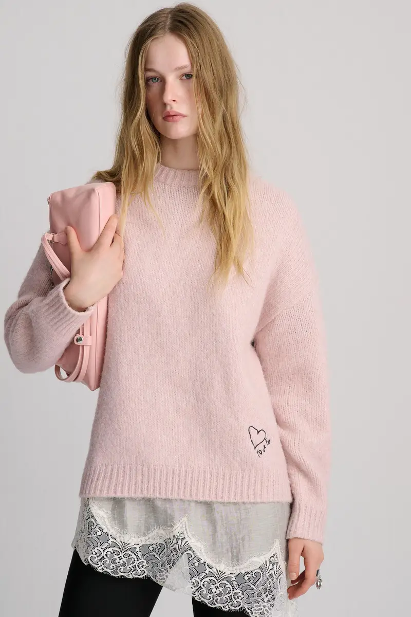 Maglia Rosa Cuore Ricamato miniatura 2