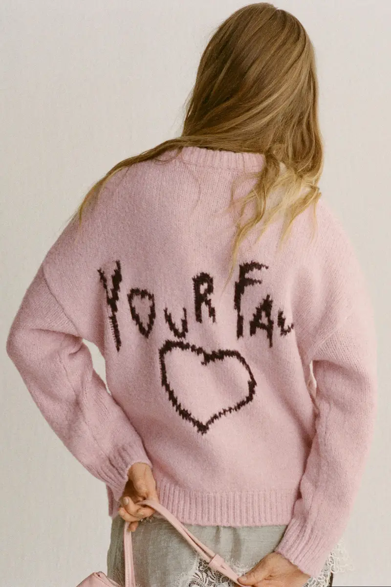 Maglia Rosa Cuore Ricamato