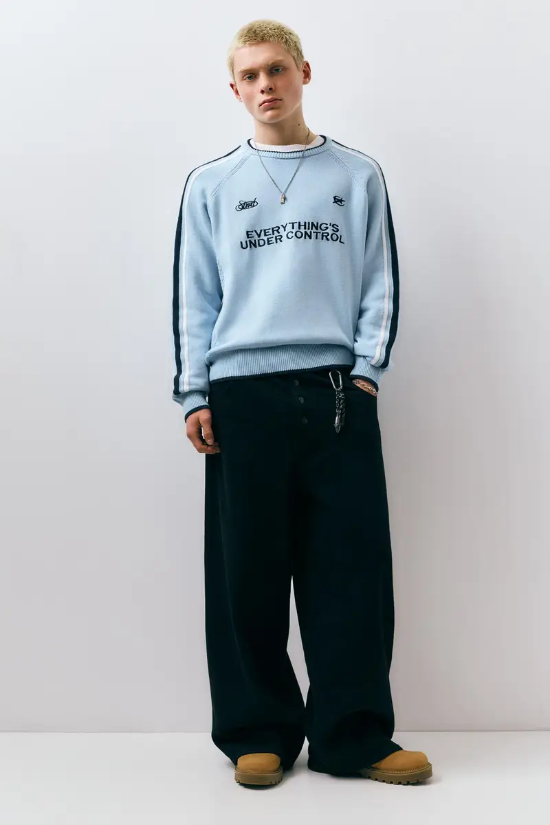 Maglia Stwd A Righe Ricamata Celeste miniatura 2