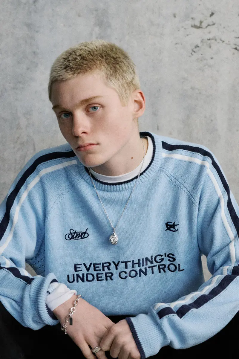 Maglia Stwd A Righe Ricamata Celeste