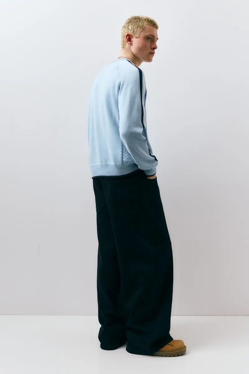 Maglia Stwd A Righe Ricamata Celeste miniatura 3