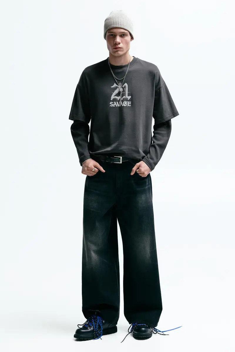 Maglietta 21 Savage A Doppio Strato Grigio oscuro miniatura 2