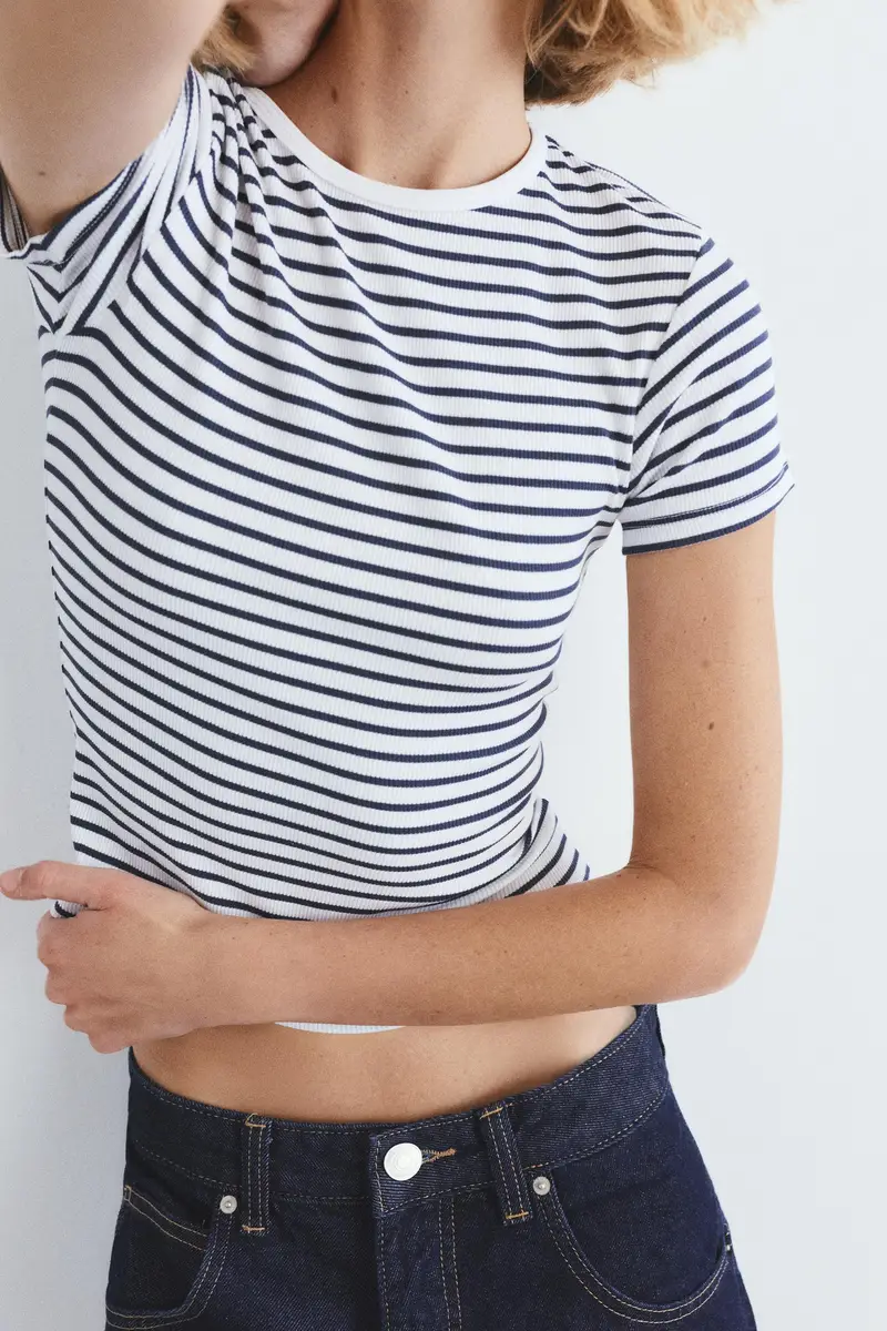 Maglietta A Costine A Maniche Corte A righe miniatura 3