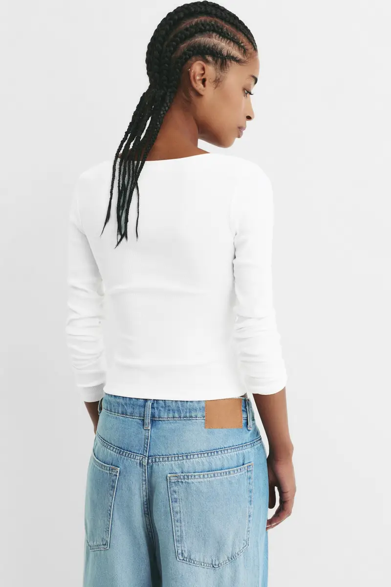 Maglietta A Costine Con Scollo Rotondo Bianco miniatura 2