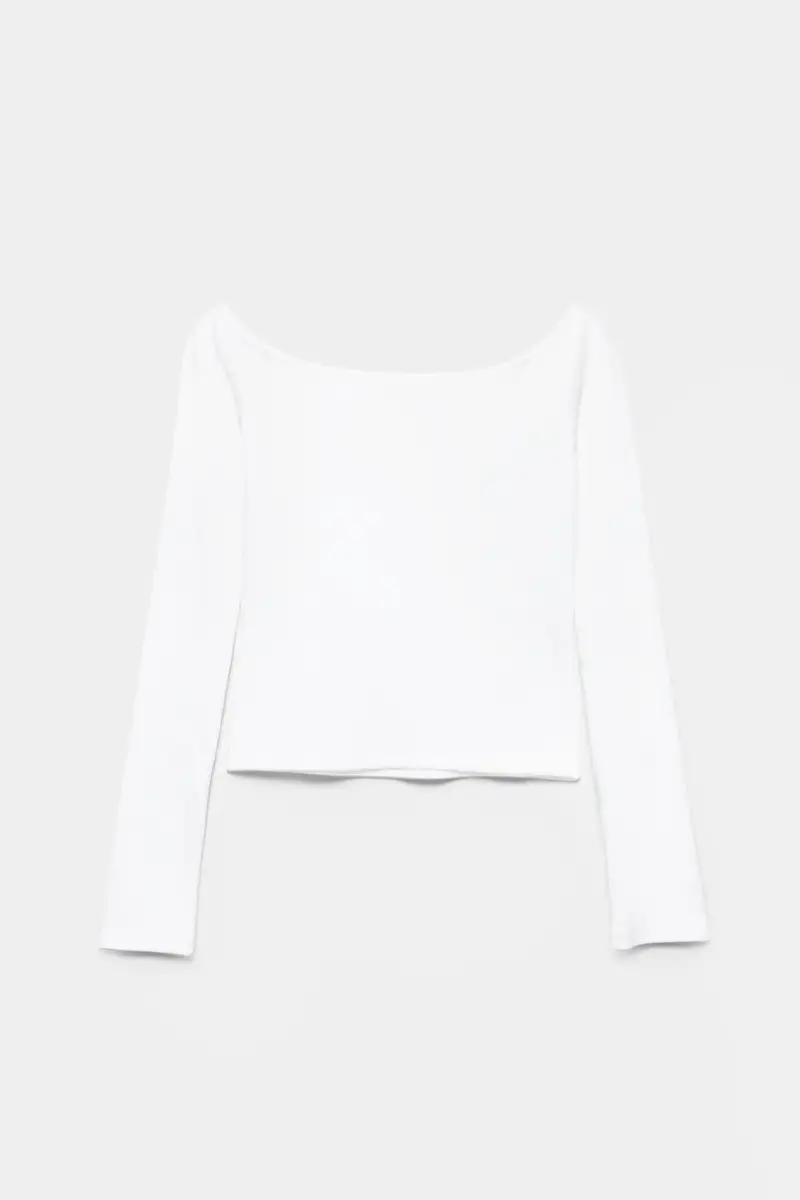 Maglietta A Costine Con Scollo Rotondo Bianco