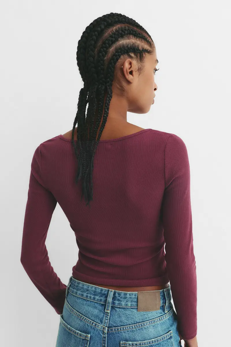 Maglietta A Costine Con Scollo Rotondo Burgundy miniatura 2