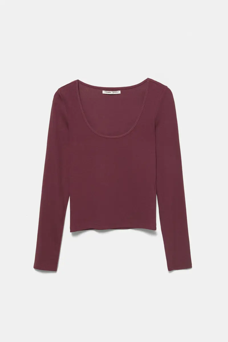 Maglietta A Costine Con Scollo Rotondo Burgundy miniatura 3