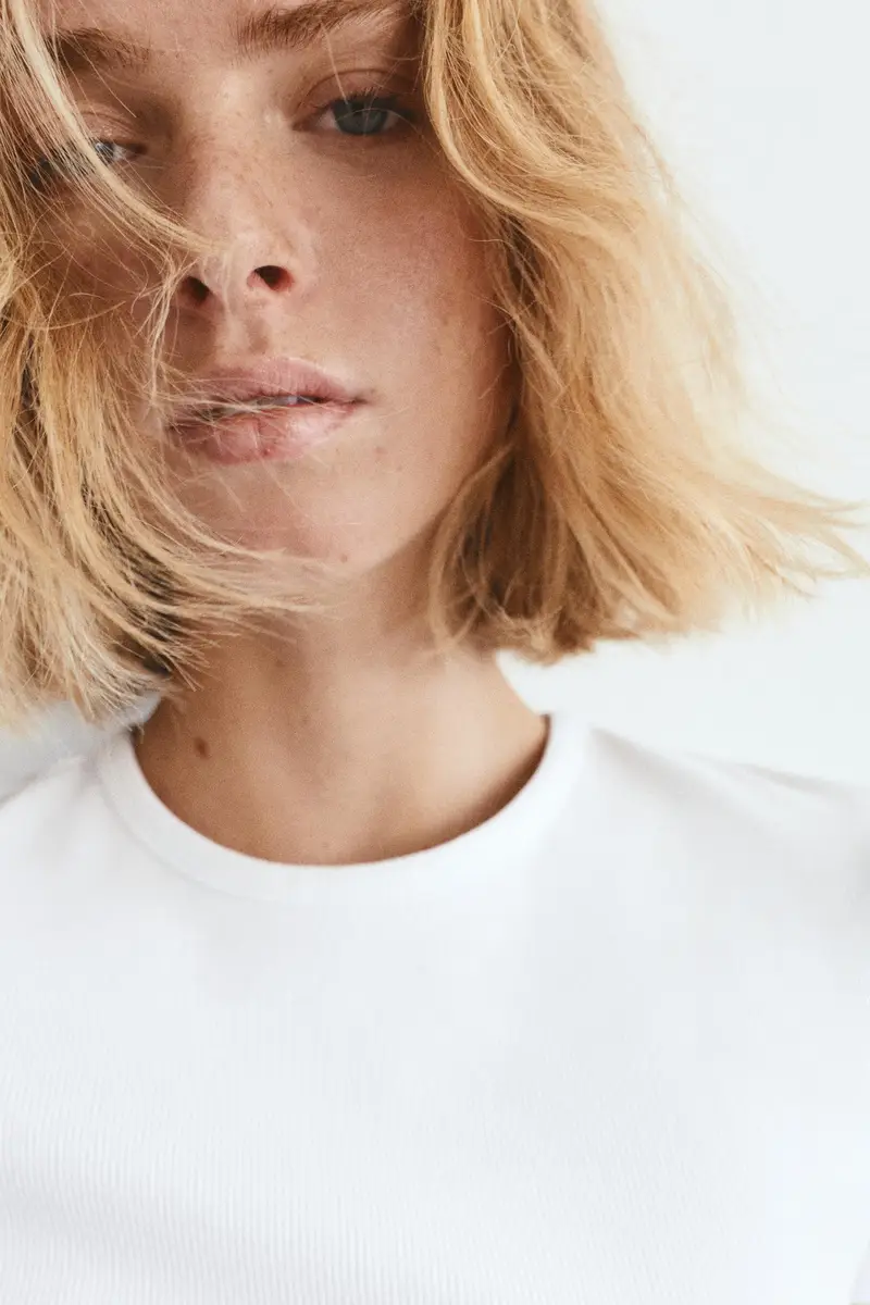 Maglietta A Costine Maniche Corte Bianco miniatura 3