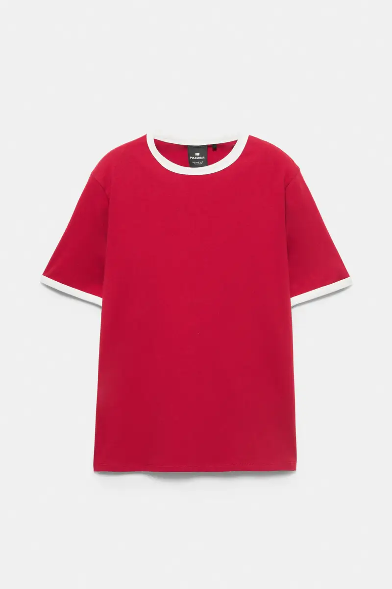 Maglietta A Maniche Corte A Contrasto Rosso