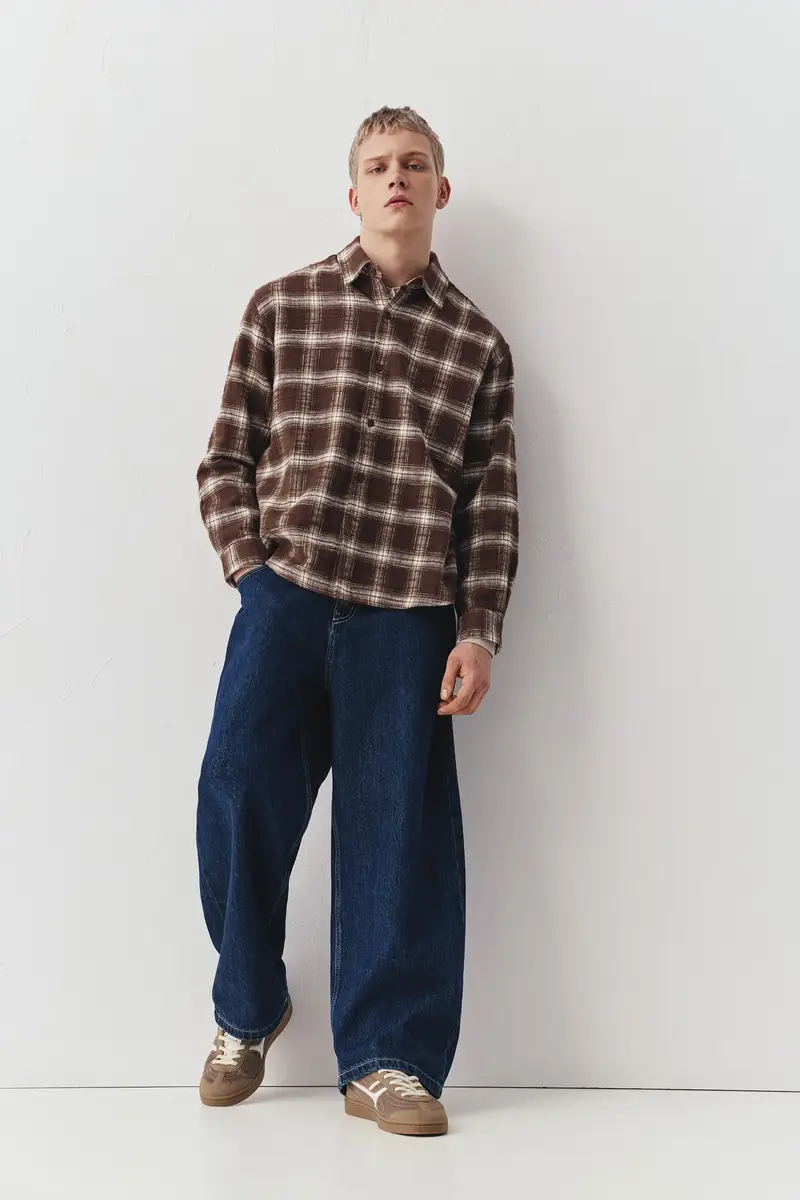 Maglietta A Maniche Lunghe A Quadri Marrone