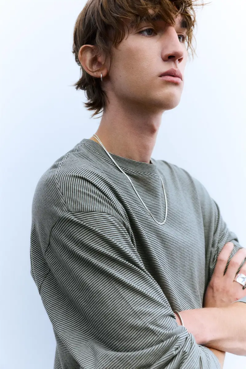 Maglietta A Maniche Lunghe A Righe Grigio miniatura 3