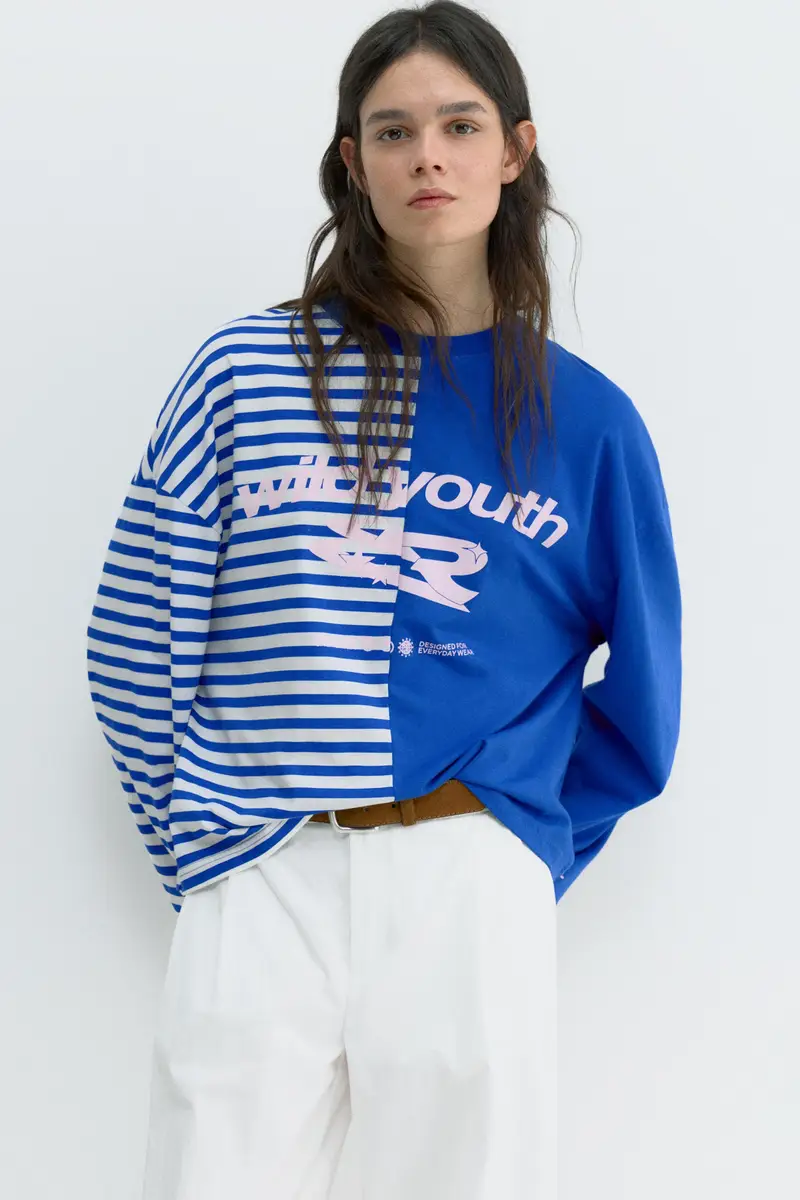 Maglietta A Pannelli Con Grafica Azzurro forte miniatura 2